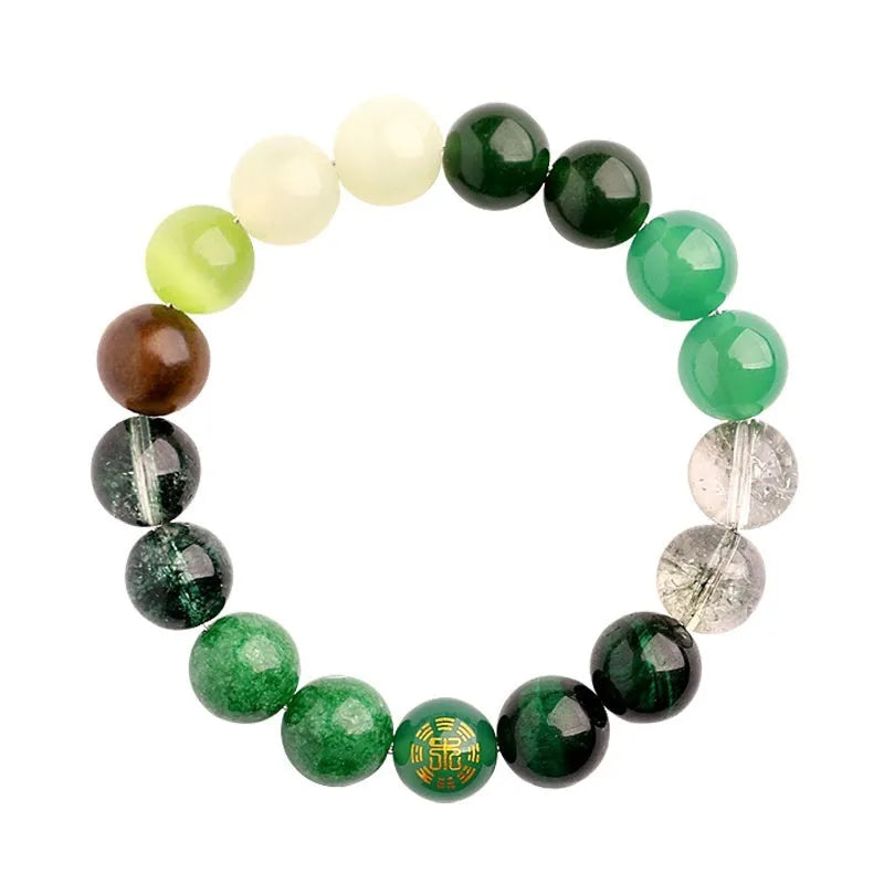 Natural crystal agate bracelet with auspicious symbols in five elemental colours