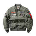Men's slim-fit black retro motorcycle coat with stand collar and patch pockets on a mannequin.