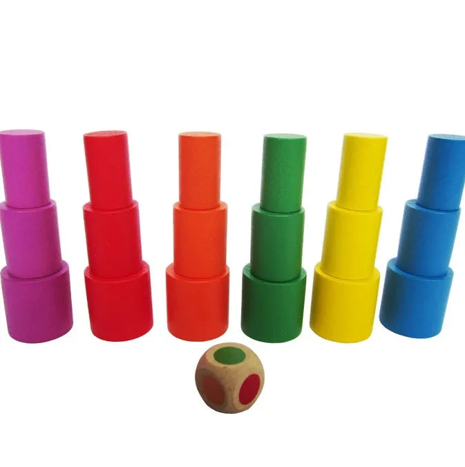 Yellow and blue Moon themed wooden balance stacking game toy for toddlers aged 2-4 years.
