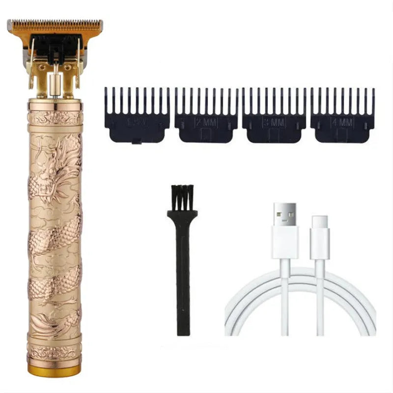 Carved electric clipper retro oil head hair trimmer for salon, with rechargeable copper core motor