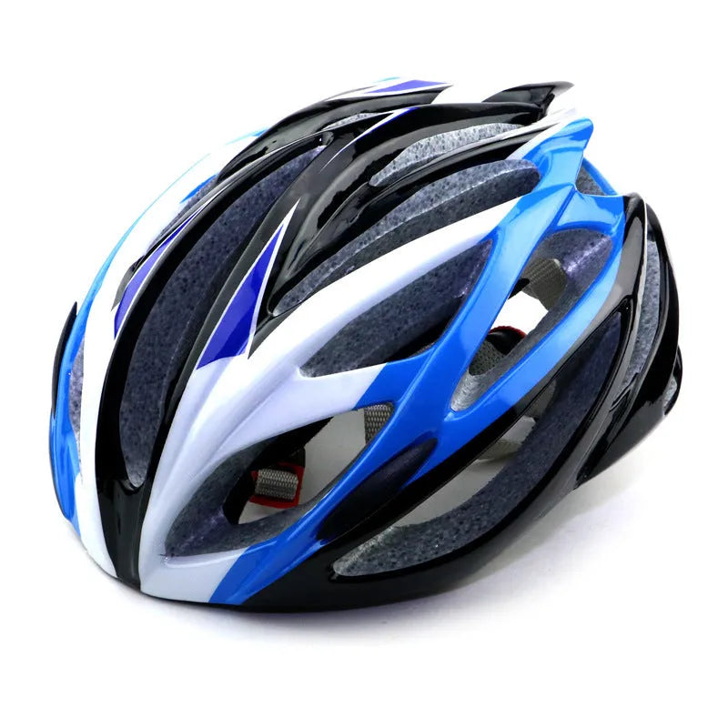 Bicycle integrated helmet in black white red with PC EPS construction and velvet lining on display