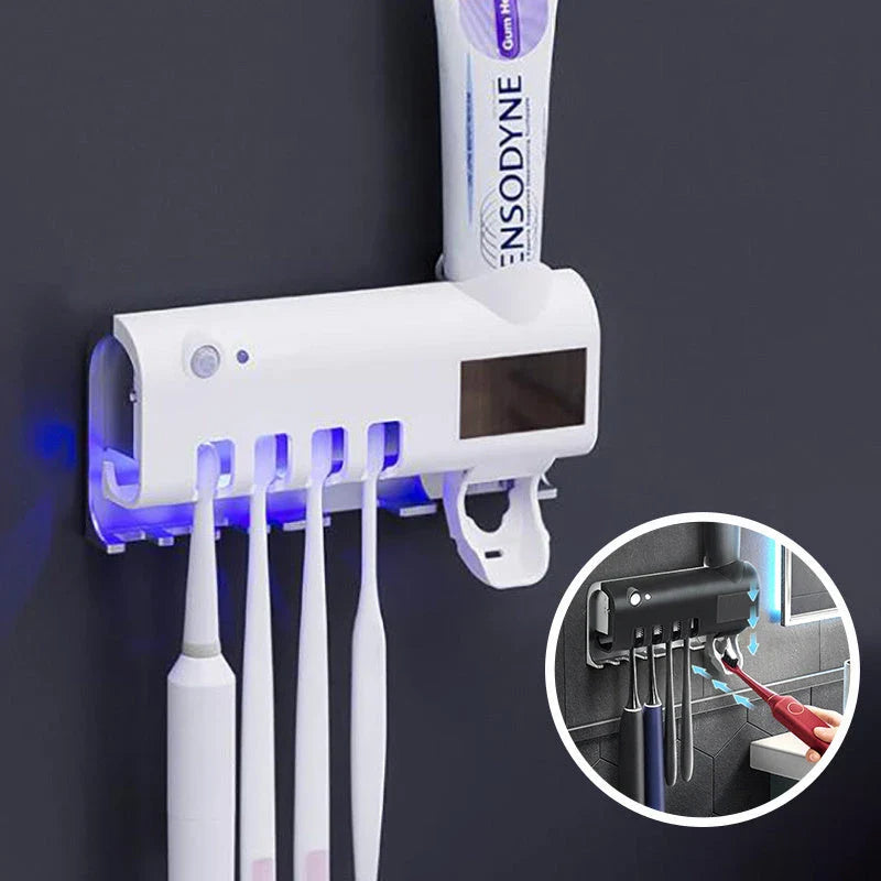 Smart UV Toothbrush Sterilizer with Automatic Toothpaste Dispenser - Hands-free sanitization, eco-friendly design, and mess-free toothpaste application