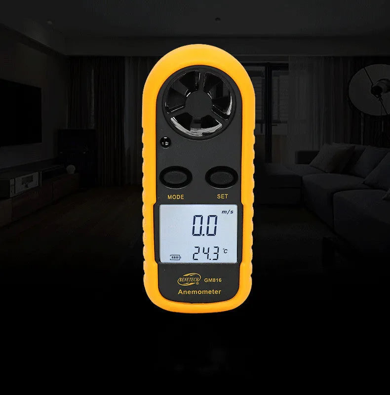 Biaozhi orange digital handheld wind speed measuring instrument showing display