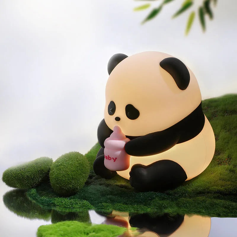 Panda silicone pat lamp with colourful light options measuring 98 × 102.29 × 104mm