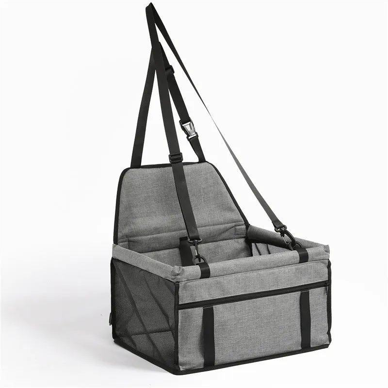Cloth grey car pet seat cushion with safety straps for dogs, anti-dirty rear seat protector