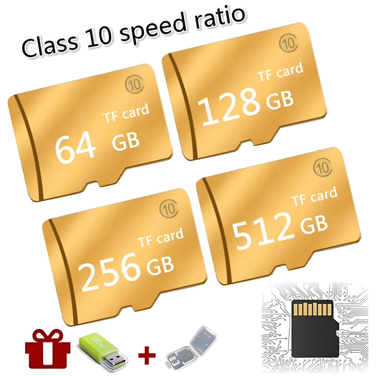 M Series SD memory card Class 4 in gold and black colour options with 1GB to 512GB capacity