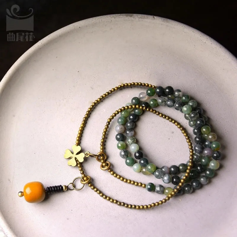Multi-layered national style bracelet for children with natural crystal and semi-precious stones