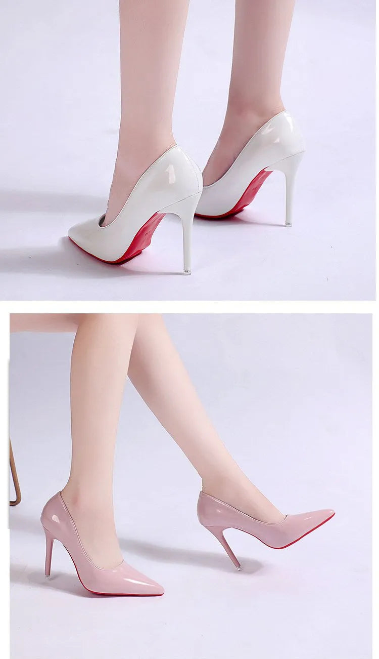 Women's solid colour stiletto heel pumps with pointed toe and low-cut vamp