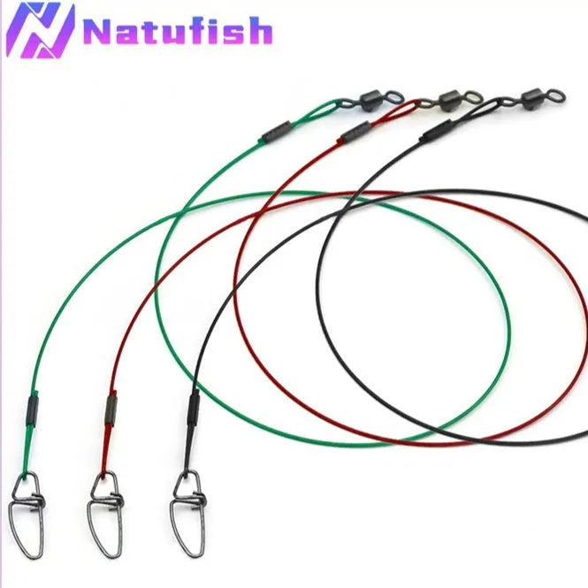 54cm anti-bite steel wire fishing accessories with double buckle pins in green, black and red colours