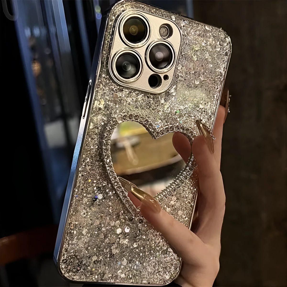 Acrylic phone case with electroplated glitter and mirror shell in sequined mirror finish for iPhone