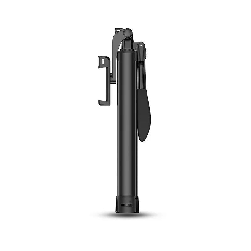 Black aluminium alloy Bluetooth selfie stick with remote control and tripod stand extended