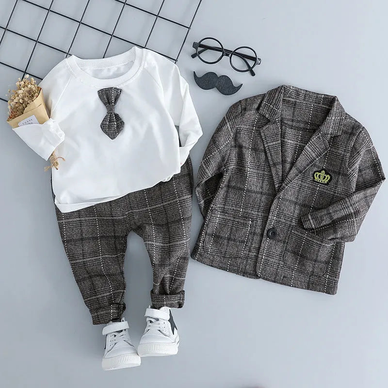 Children's three-piece cotton suit in coffee colour with jacket, waistcoat, and trousers
