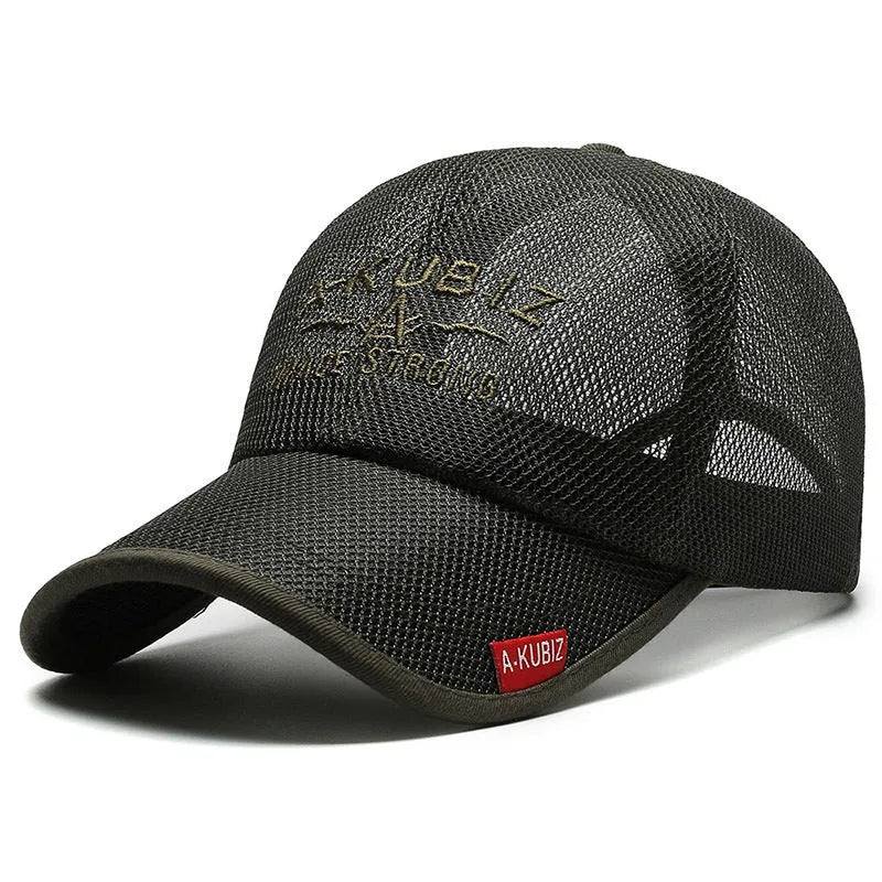 Men's cotton mesh baseball cap with adjustable strap in army green colour