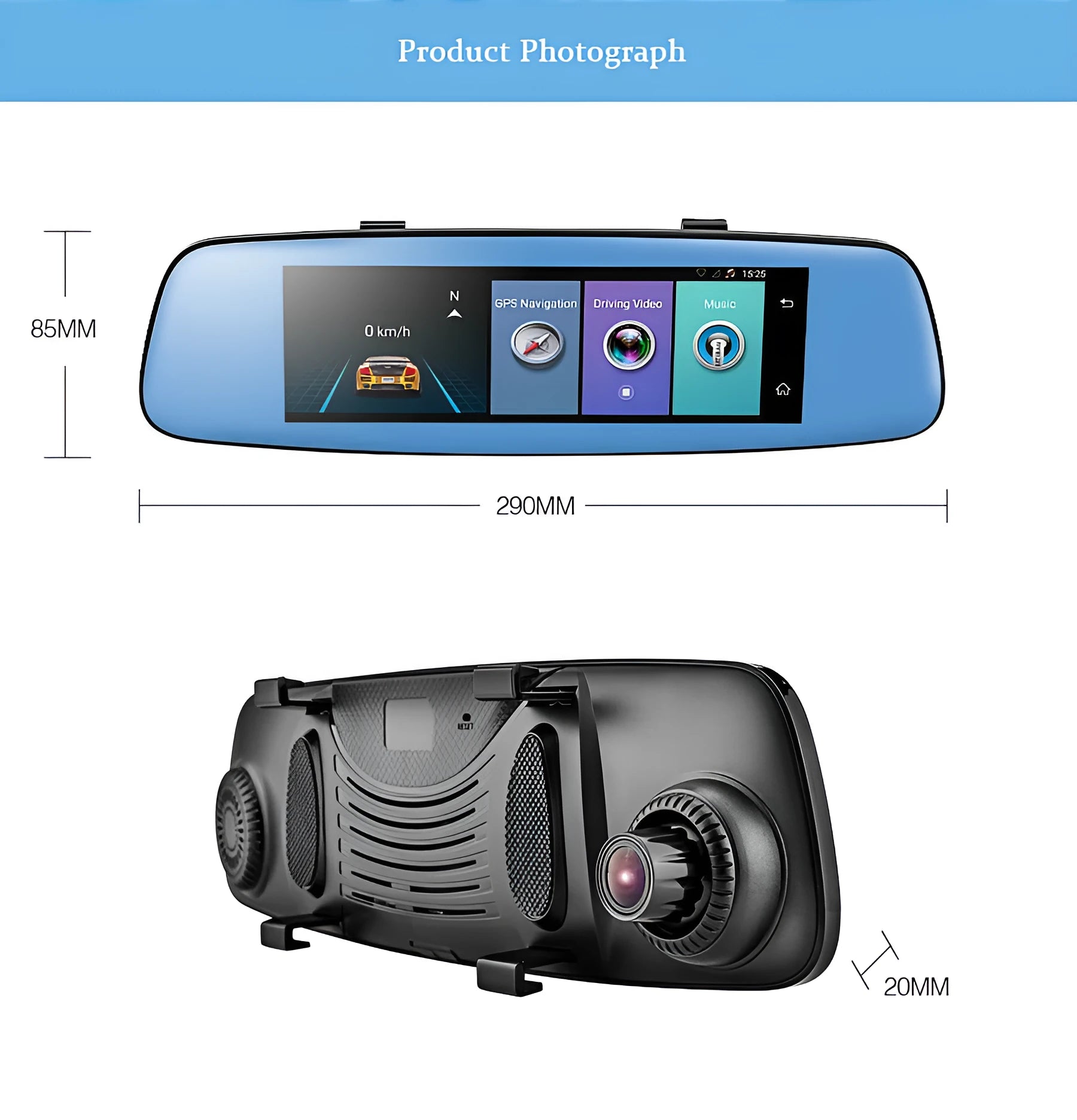 8-inch 4G Android cloud mirror driving recorder with 7.84 IPS touch screen displaying front camera view