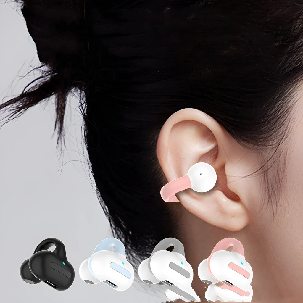 Clip-type Bluetooth headset in silicone with ear-to-ear design for hands-free calls and music