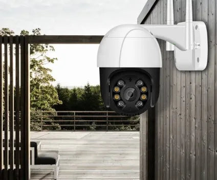 White wireless WiFi PTZ surveillance camera ball machine with dual antennas and black light night vision, 1080P