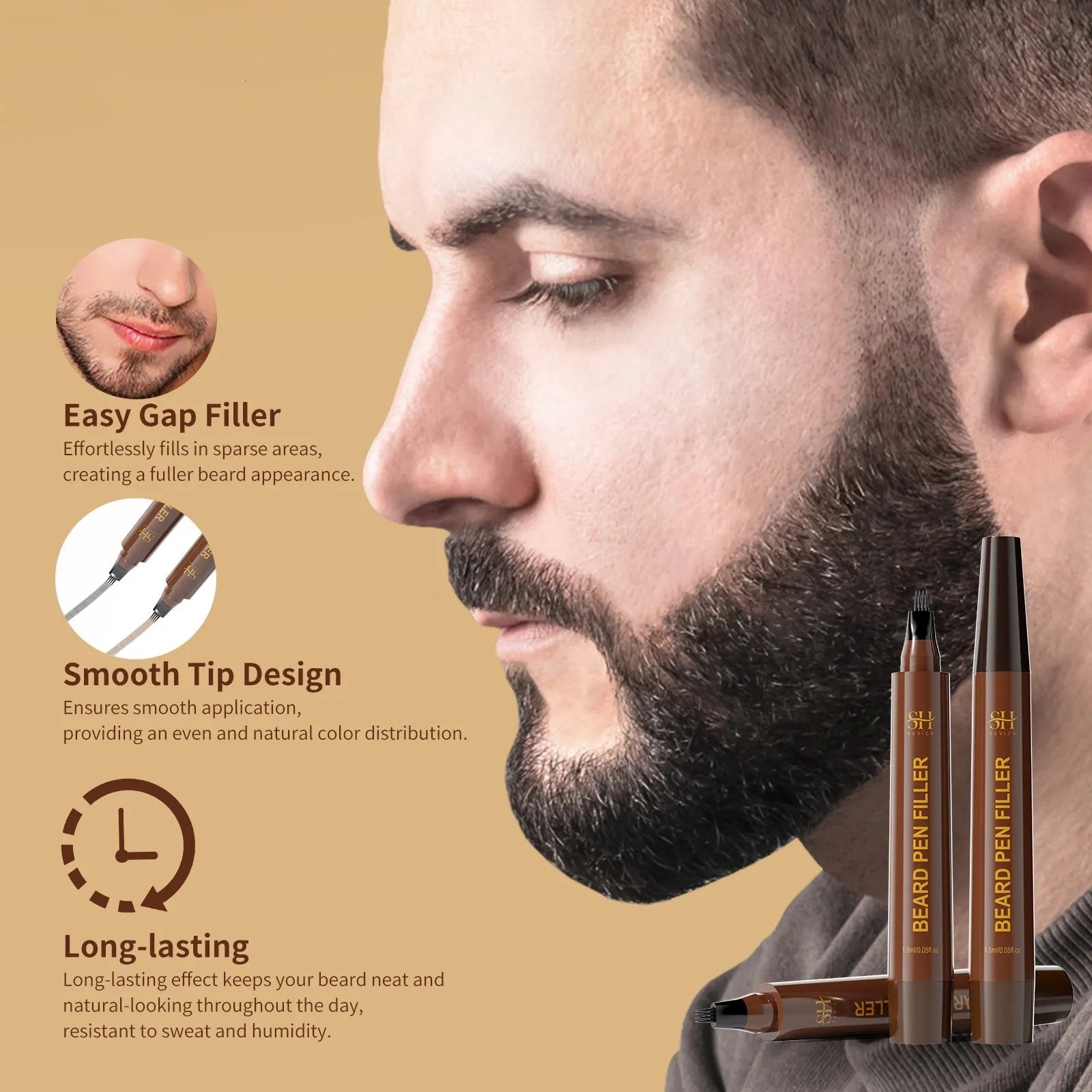 Men's sweatproof eyebrow pencil for beard and hairline enhancement in black or dark brown