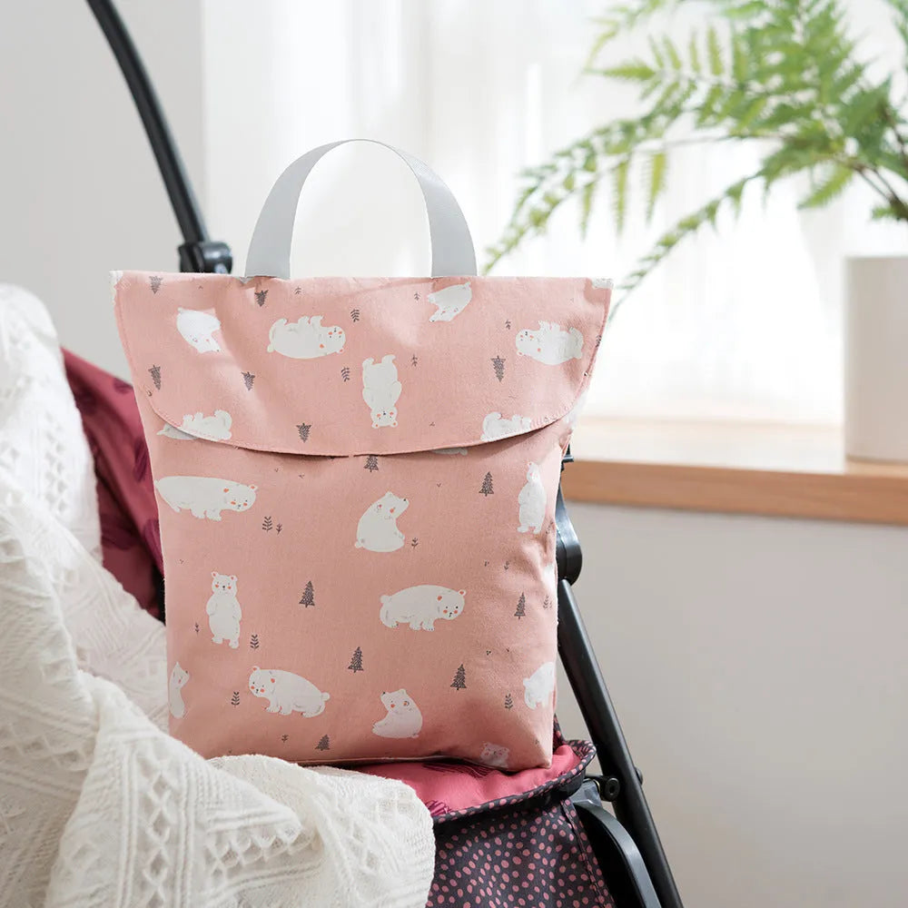 Baby diaper storage bag in polyester, L size 28.5x27.5 cm, colour grey little fox