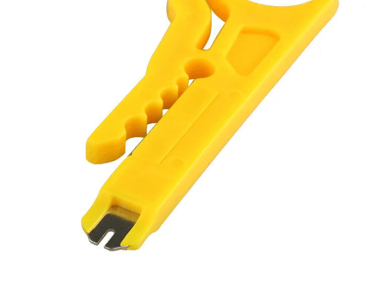 Yellow portable mini wire stripper tool with adjustable 0.6mm blade diameter.