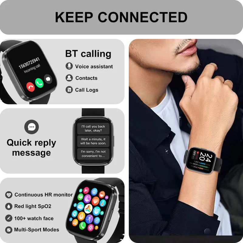 Bluetooth calling sports watch with heart rate and blood oxygen sensors on a TFT screen in gray colour