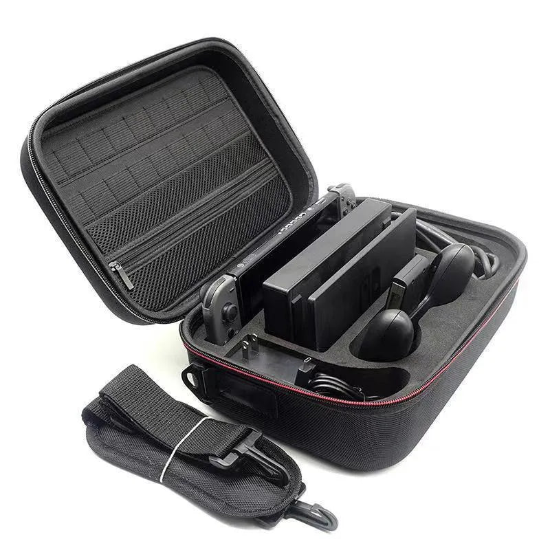 Black EVA game console accessory storage bag showing two size options for organised gaming gear