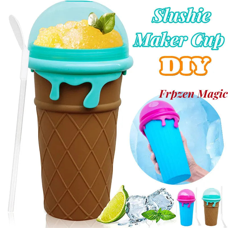 Blue 500ml silicone slushy maker cup for homemade smoothies and desserts