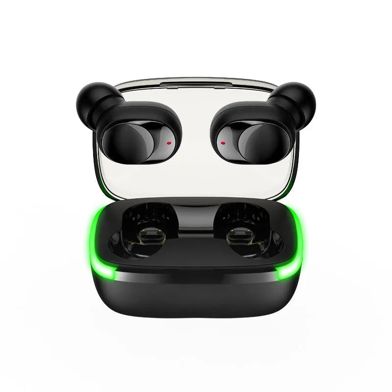 Black touch sports waterproof true wireless headphones with digital display and Bluetooth 5.0