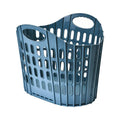 Plastic folding dirty laundry basket in mesh PP material, available in blue, grey, pink