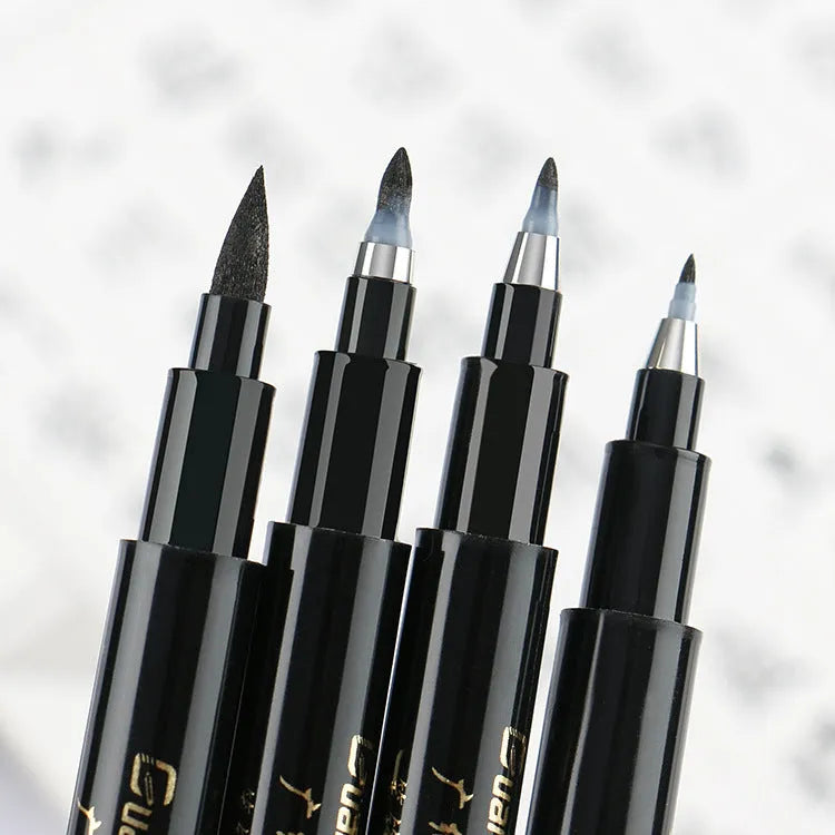 6-piece calligraphy pen set with soft brush nibs and plastic barrel in a gift box