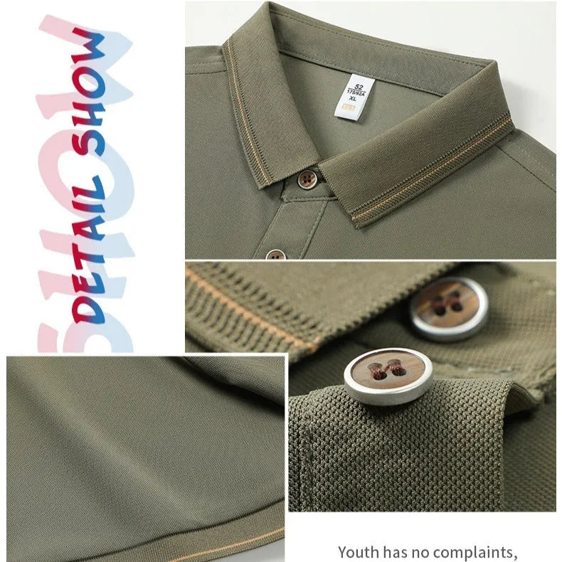 Short sleeve waiter work shirt in black polyester-acetate fabric with regular sleeves, front view on model.
