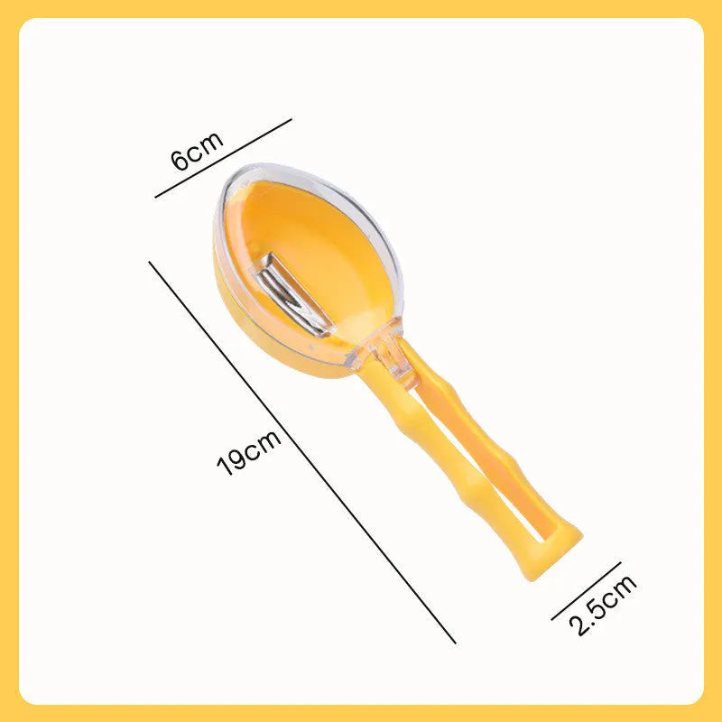 Yellow peeling knife with storage lid showing stainless steel blade and polypropylene handle