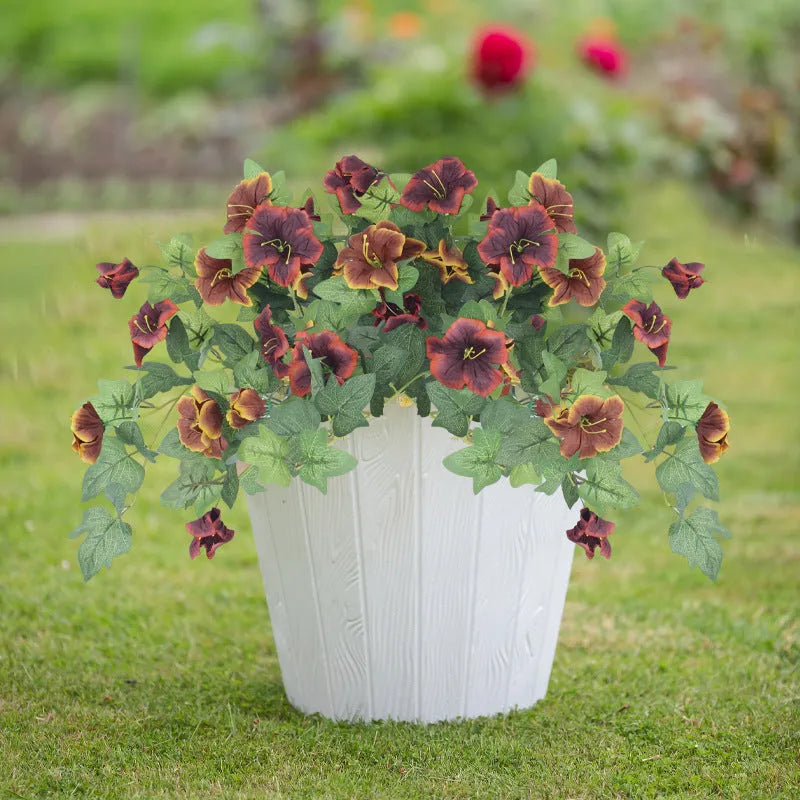 Plastic garden flower container with 12 forks and silk flower in purple colour
