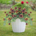 Plastic garden flower container with 12 forks and silk flower in purple colour