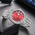 Quartz wrist watch with full diamond surface dial, Roman scale, and steel case in silver or gold colours