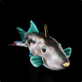 Simulation green fin pufferfish plush toy 42cm flannel doll on white background