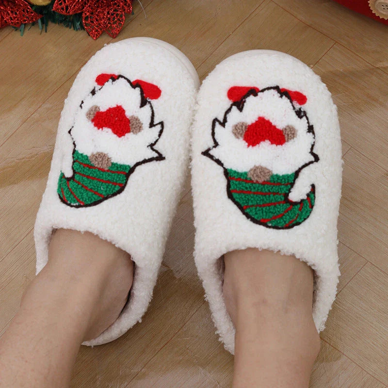 Cozy Santa Claus-themed plush home slippers with soft, warm, and slip-resistant features for men and women