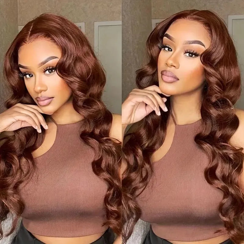 Women's long curly dark brown front lace wig with side bangs, exotic European American style