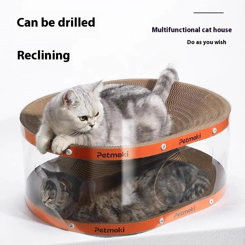 Transparent white diamond pattern cat scratch board and nest tunnel