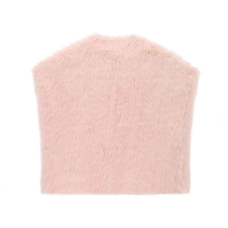 Short faux fur vest for women in beige colour, autumn fashion layering piece