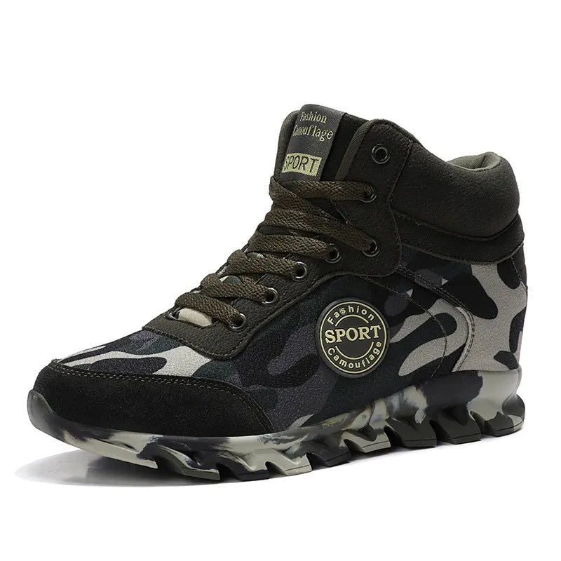 Women's green camouflage canvas sneakers with increased sole height