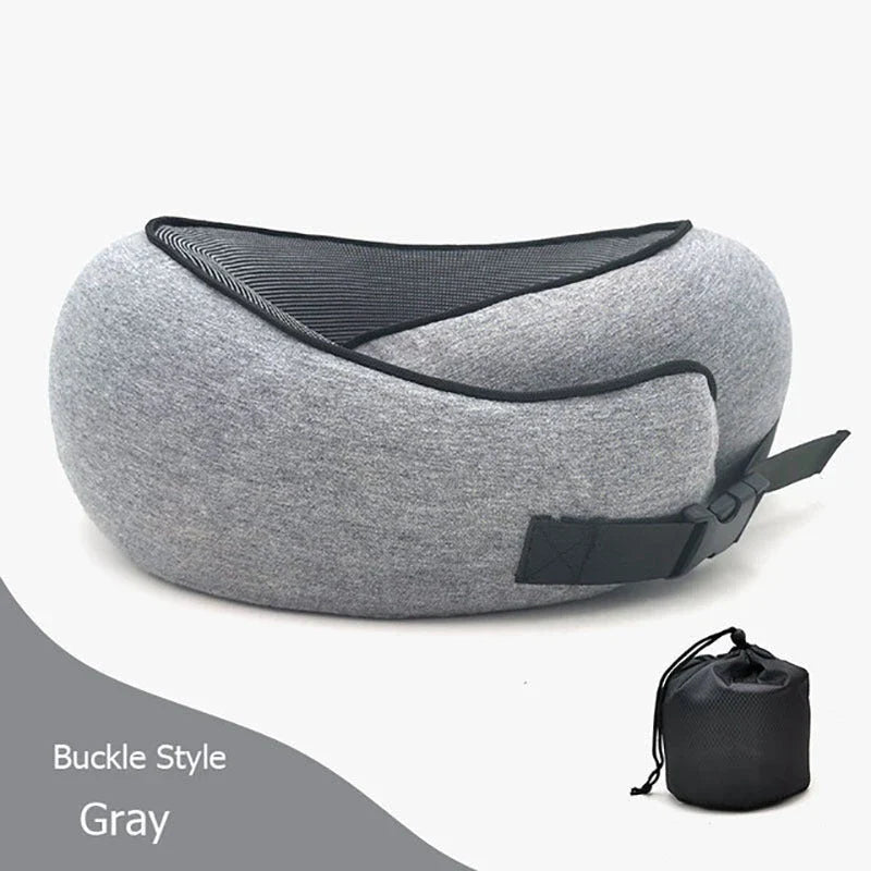 Ergonomic memory foam travel neck pillow with U-shaped design for comfortable neck support during flights and commutes