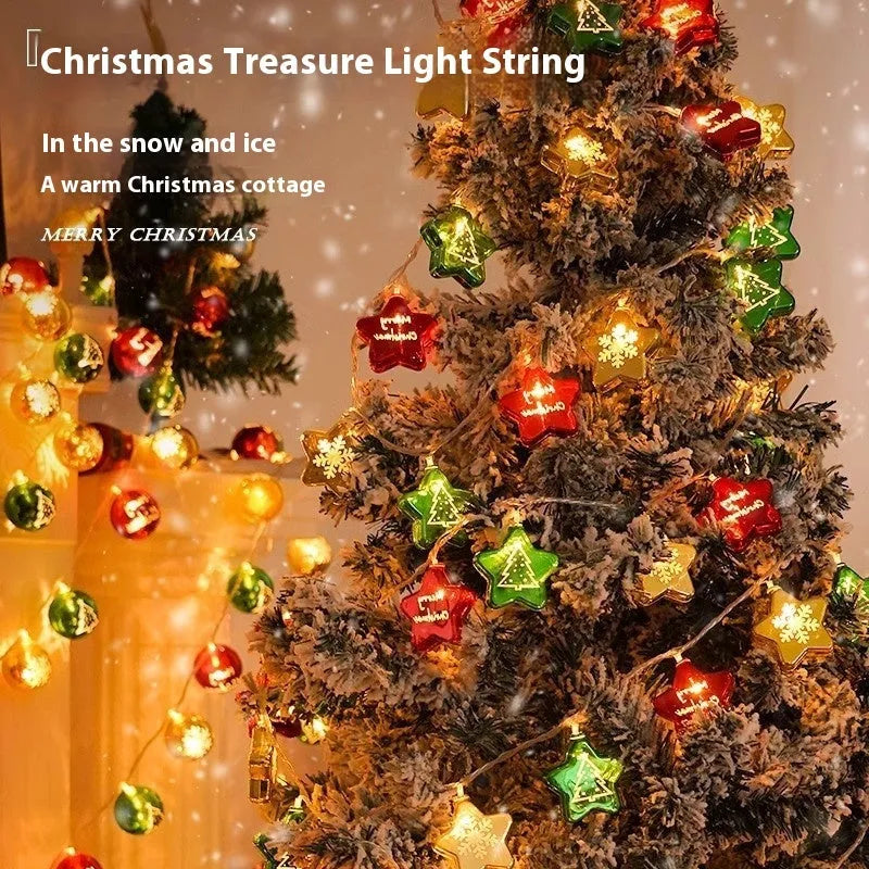 Electroplated ball fairy lights with heart-shaped metallic ornaments for Christmas tree decoration