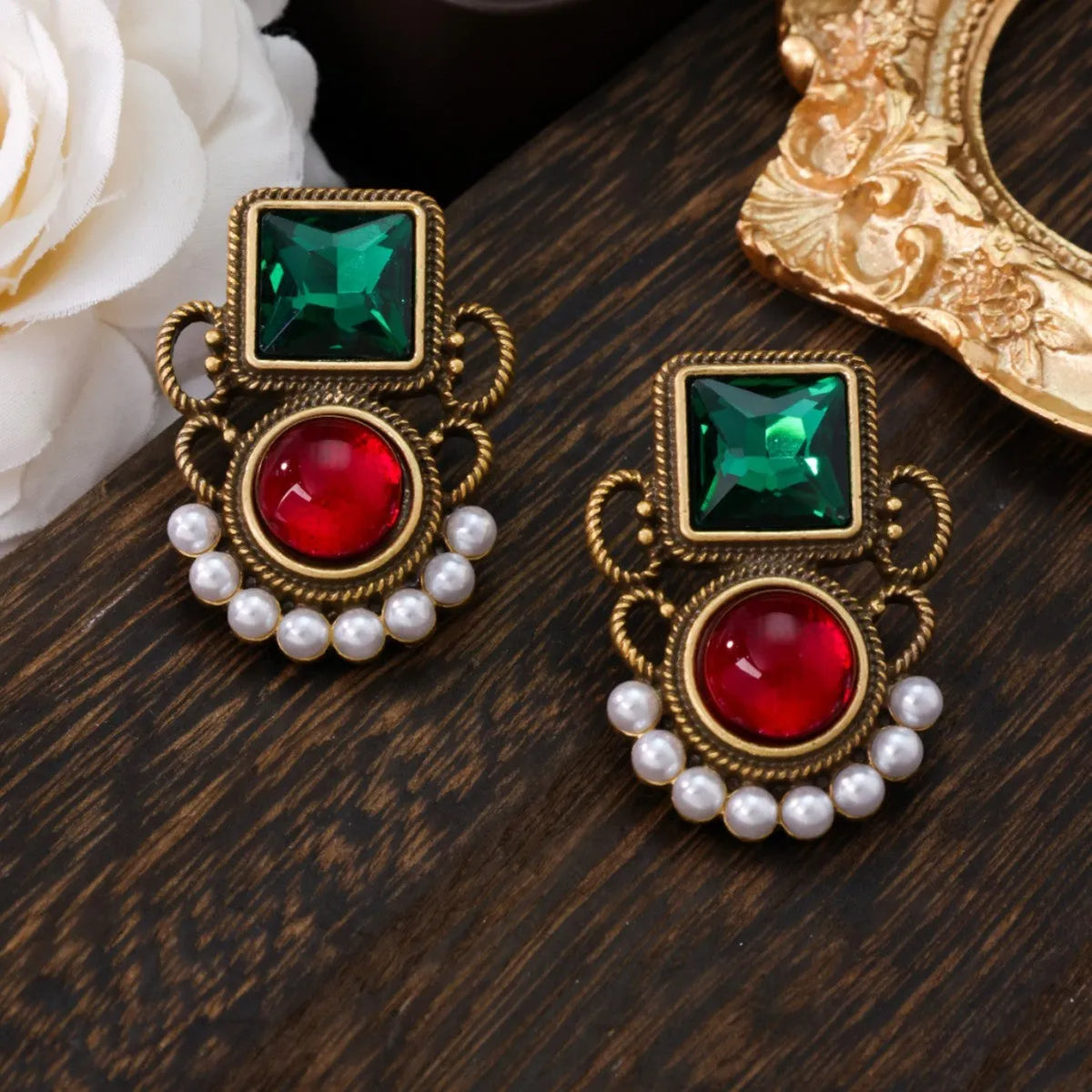 Colourful jelly glaze flower earrings, electroplated alloy studs, 3.8 x 2.9cm, Chinese style