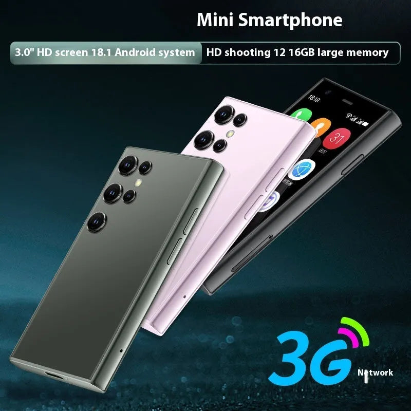 S23PRO XS15 mini smartphone in black, green, or pink purple colours showing front display