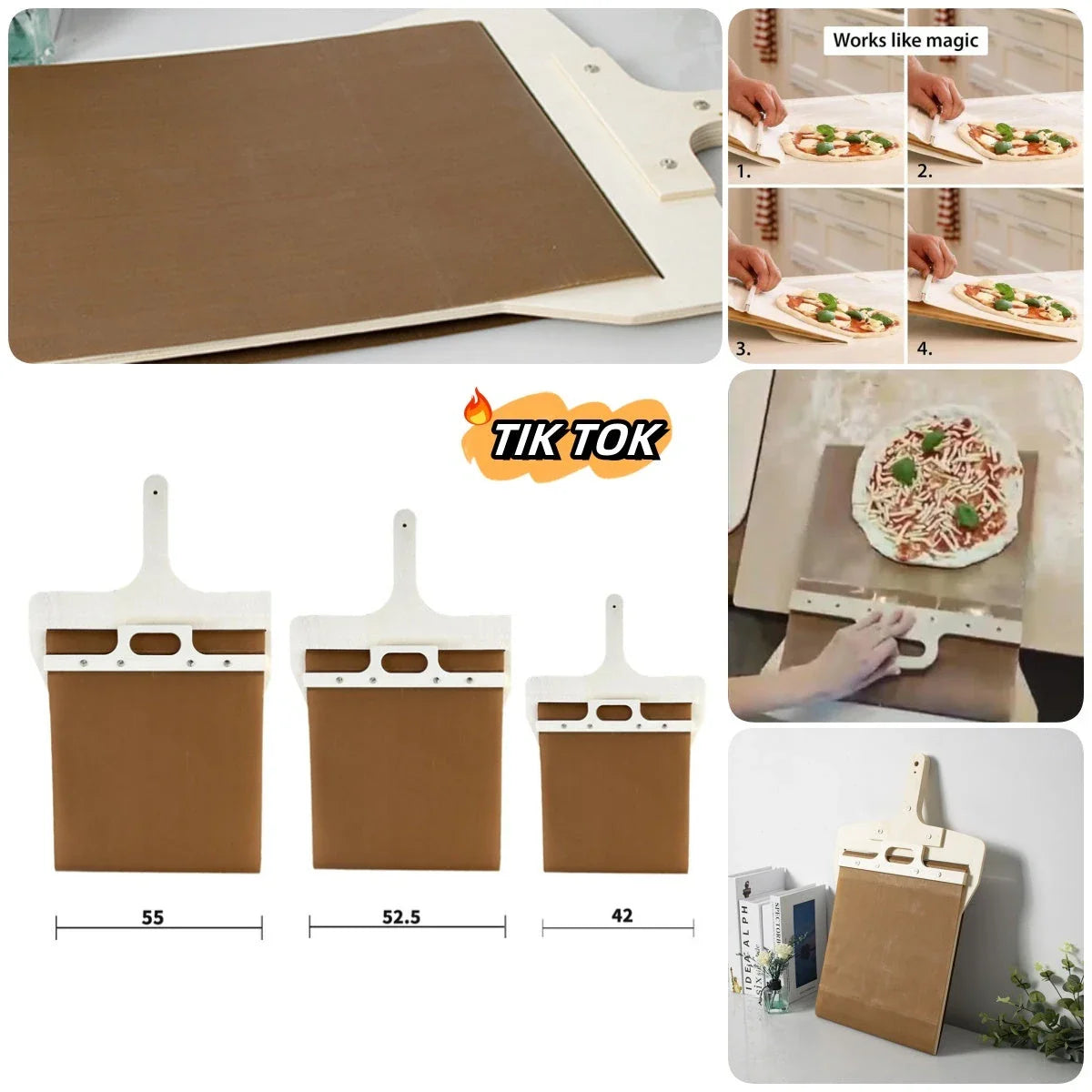 Premium 3-Piece Wooden Pizza Paddle Set with Sliding Peel, Shovel, and Convenient Storage