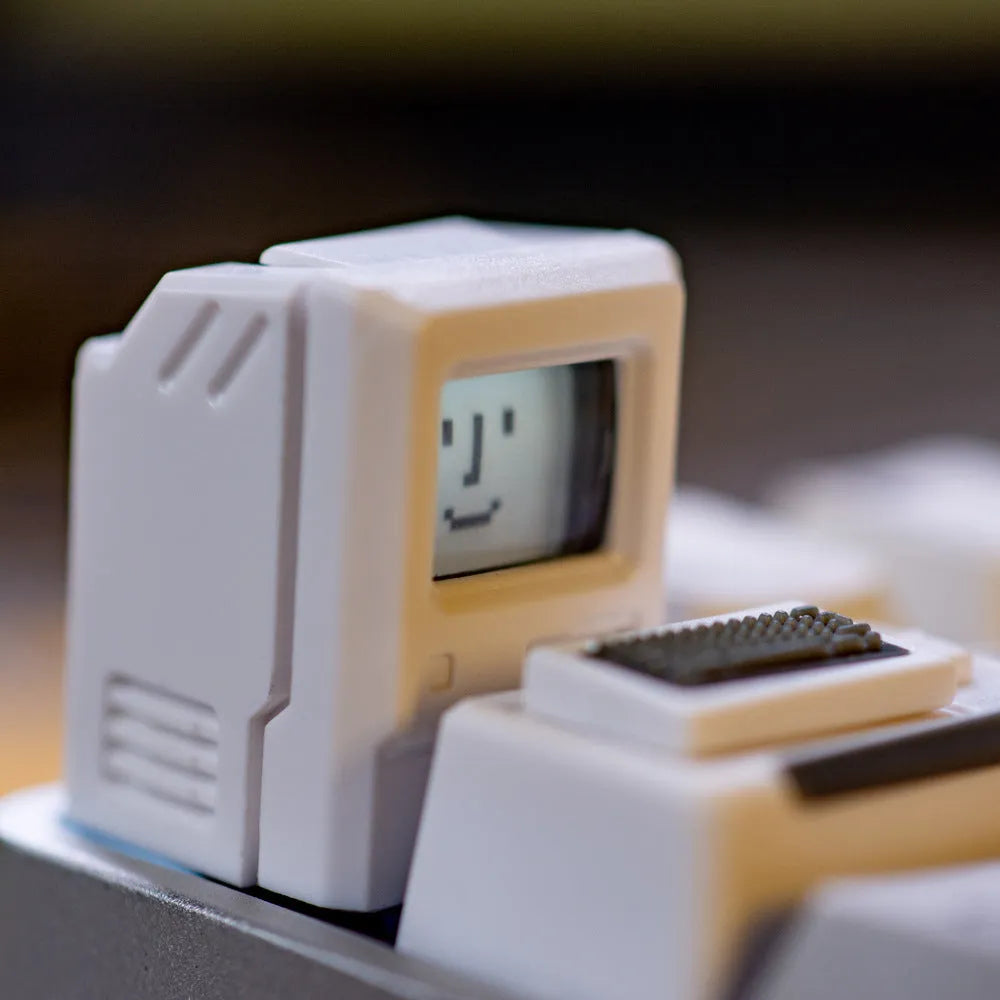 80s Macintosh retro translucent mechanical keyboard keycap in white, pink, red, black or silver grey plastic