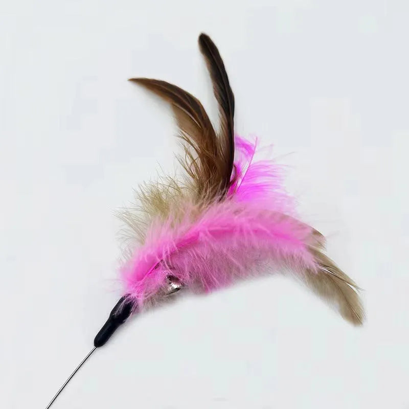 Blue adjustable cat collar with attached silicone teasing wand, feather, and bell for interactive play.