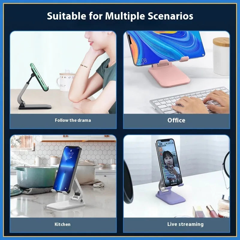 Universal folding aluminium phone desktop stand with weighted base in four colour options