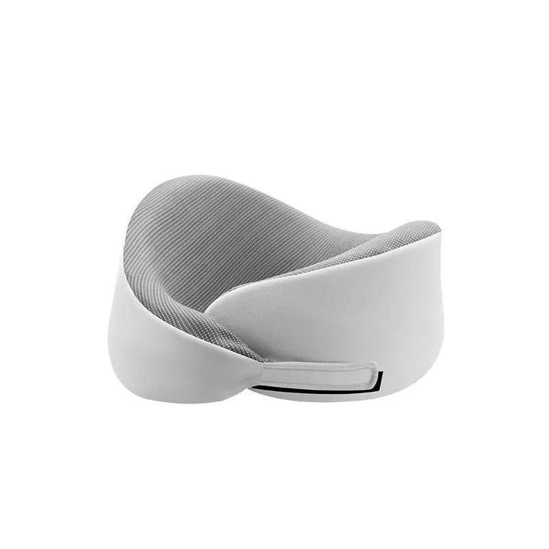 U-shaped memory foam neck pillow with magnetic closure in light grey colour