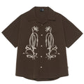 Brown coffee colour striped waterproof short sleeve shirt with Cuban collar for outdoor camping